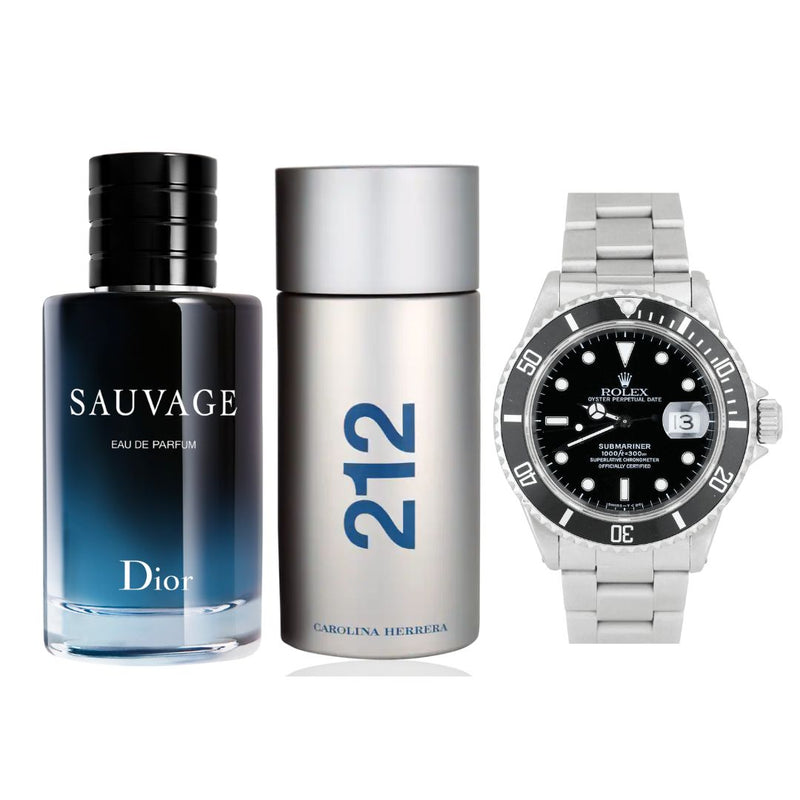 Kit Exclusivo de Lujo: 2 Perfumes + Reloj Rolex